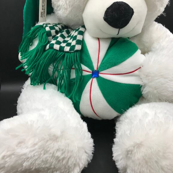 Large 30 in White Polar Bear with Scarf & Piece of Candy Green & White NWT - Picture 5 of 11